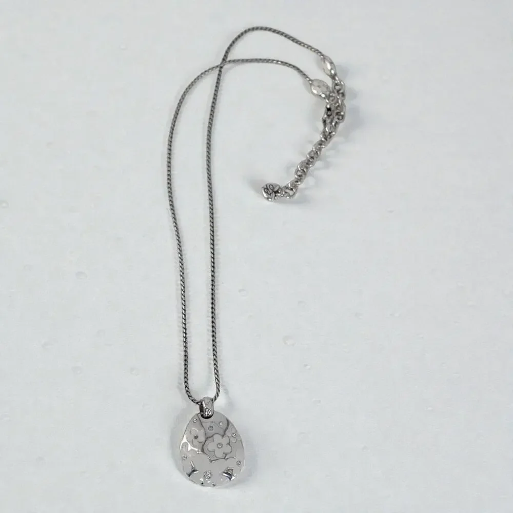 Brighton Teardrop Daisy Enamel Pendant Necklace Silver Plated Retired Design - Picture 2 of 7